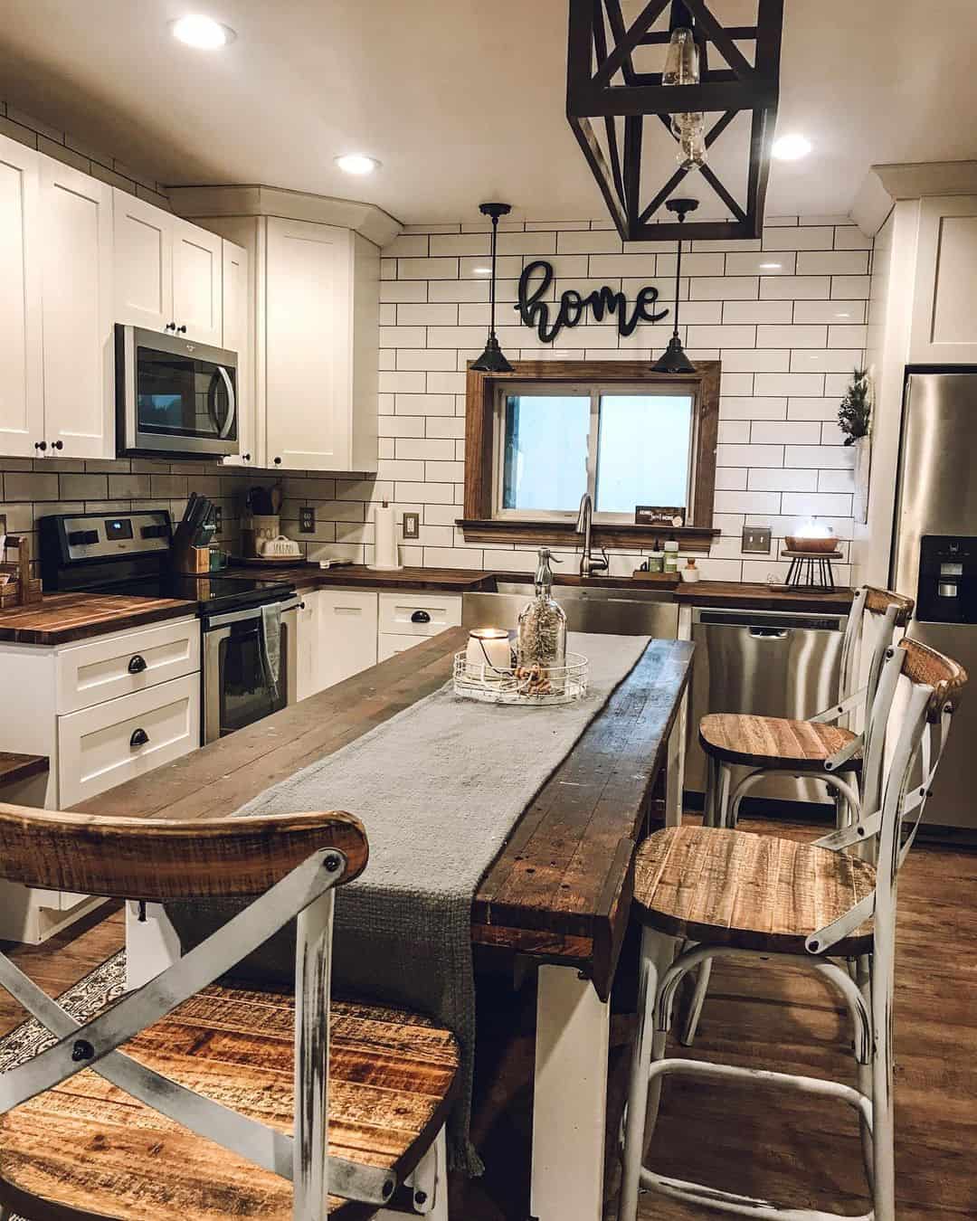 White Subway Tile Kitchen With Wood Island - Soul & Lane