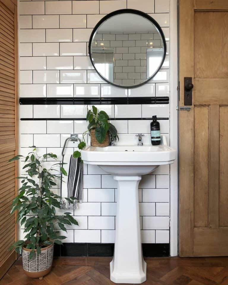 White Tile Black Grout Bathroom