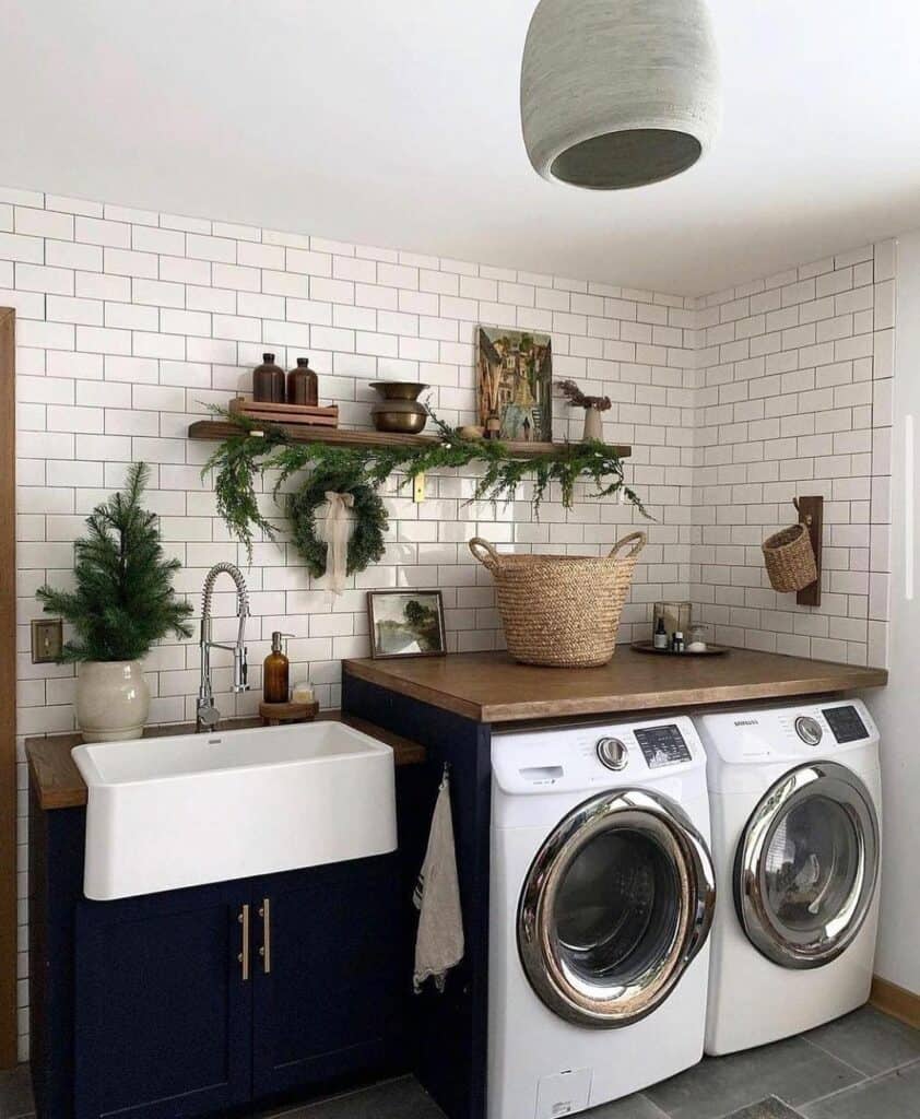 White Tiled Laundry Room Walls