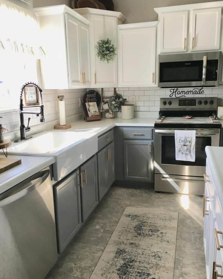 White Upper Cabinets and Light Grey Lower Cabinets