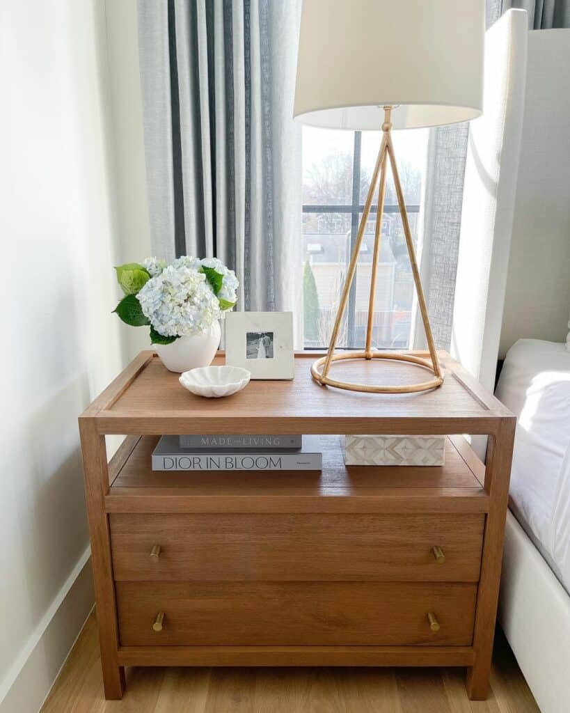 White Vase on a Bedroom Nightstand