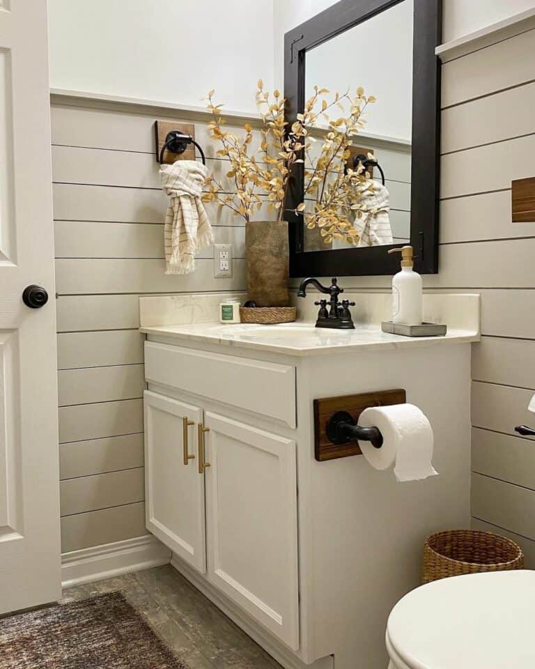 White Wall With Light Beige Shiplap Wainscoting