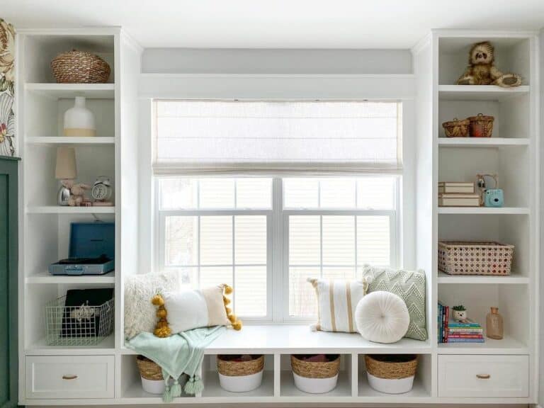 White Window Bench Seat with Storage
