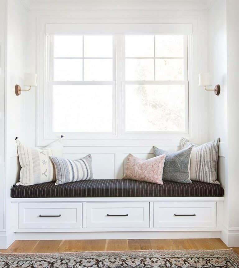 White Window Bench with Black Cushion Soul & Lane