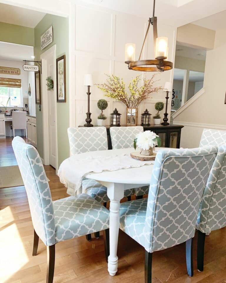 White Wood Dining Table with Botanical Touches Soul & Lane