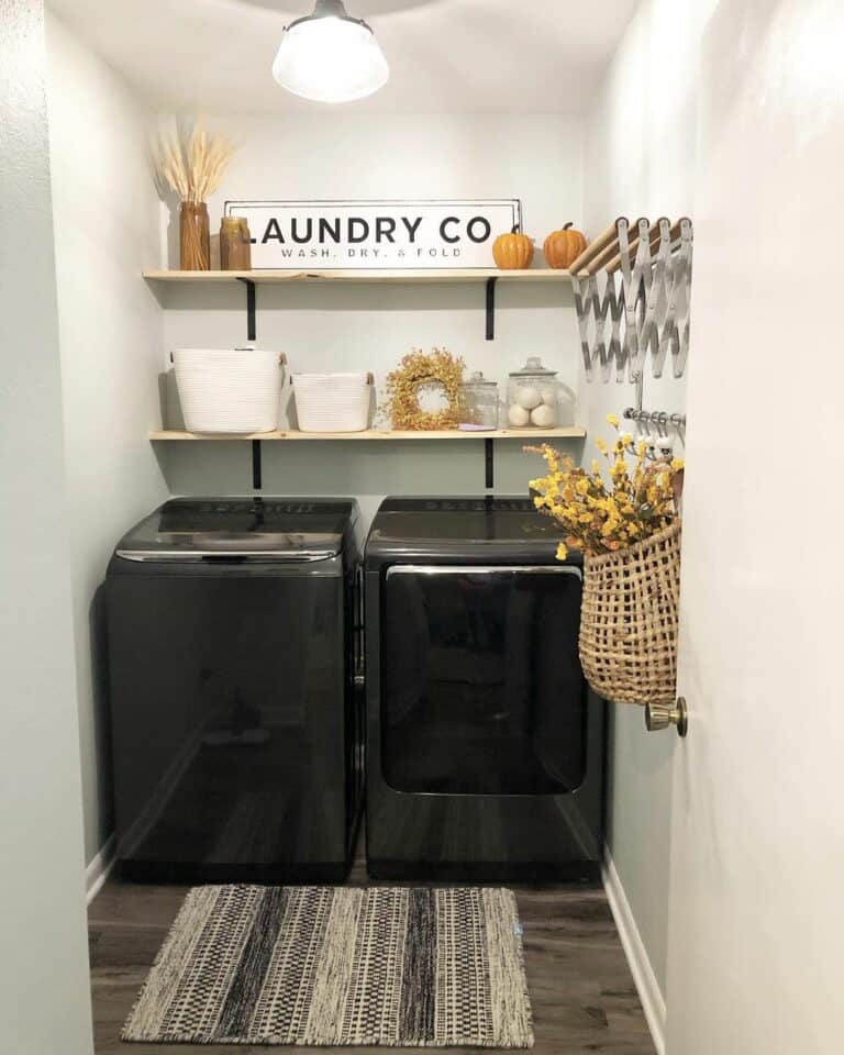 White and Black Braided Laundry Room Rugs