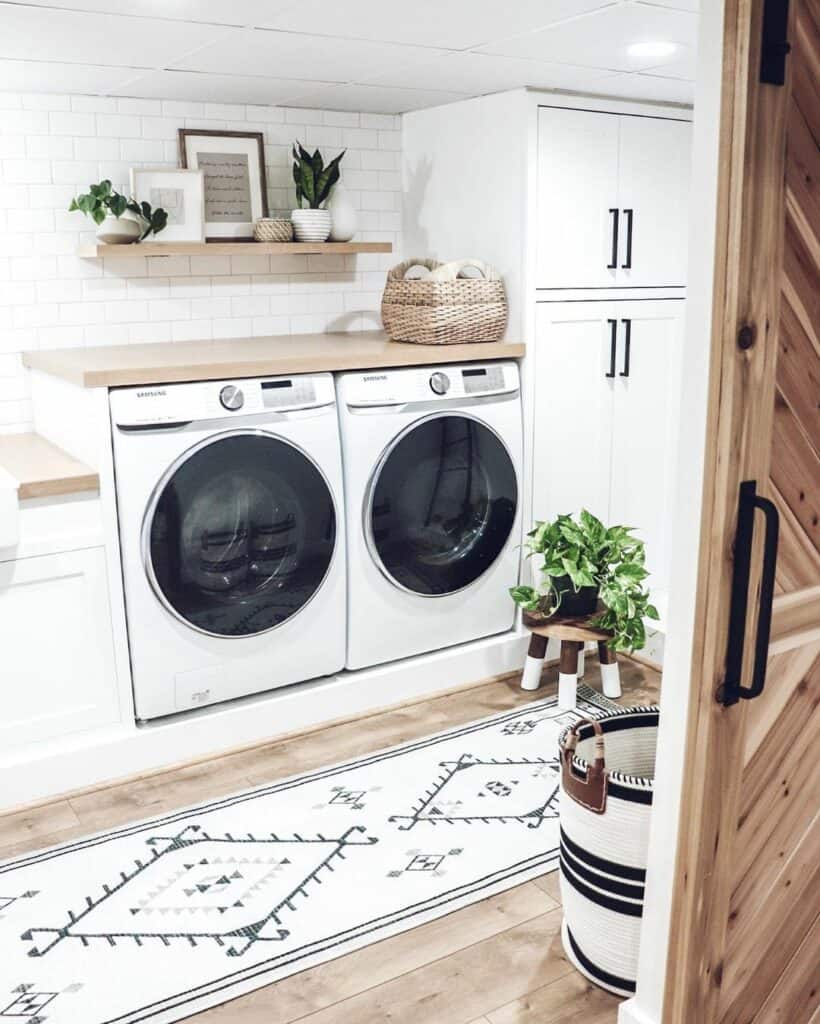 White and Black Laundry Room Runner Rug