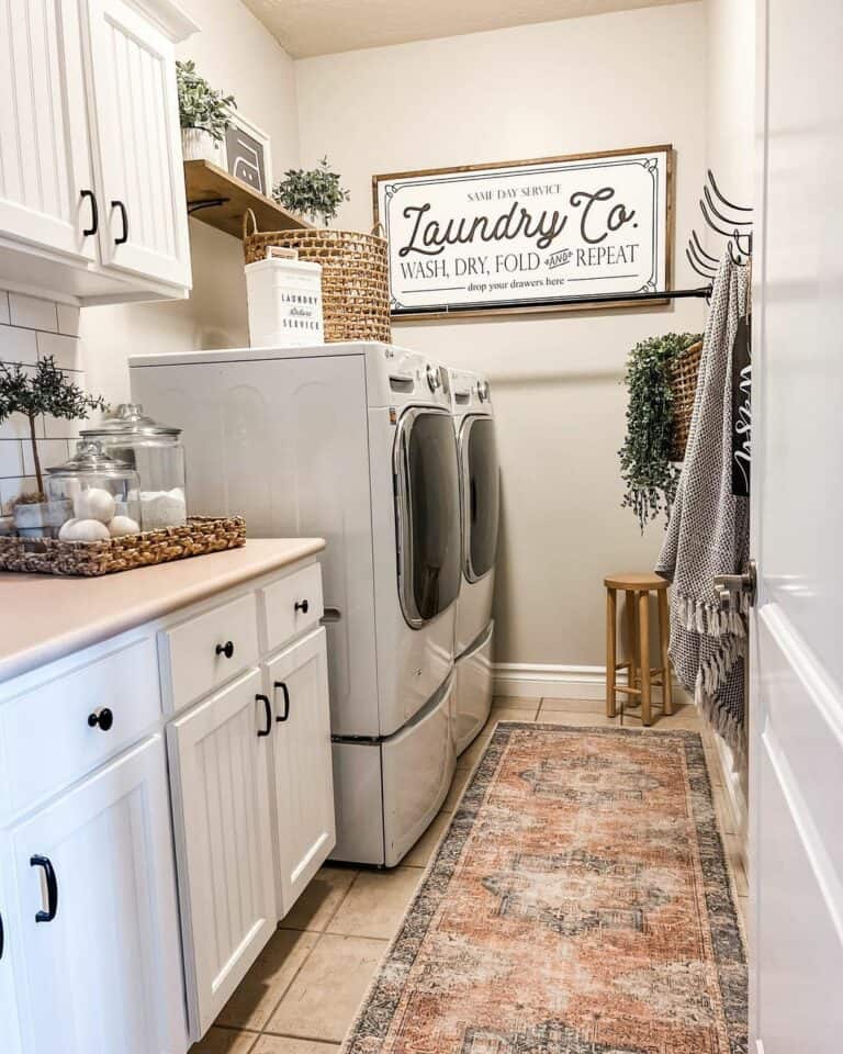 White and Black Laundry Sign with Wood Frame