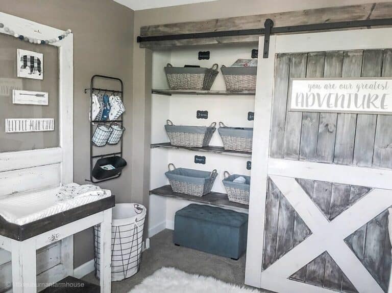 White and Gray Farmhouse Sliding Closet Doors