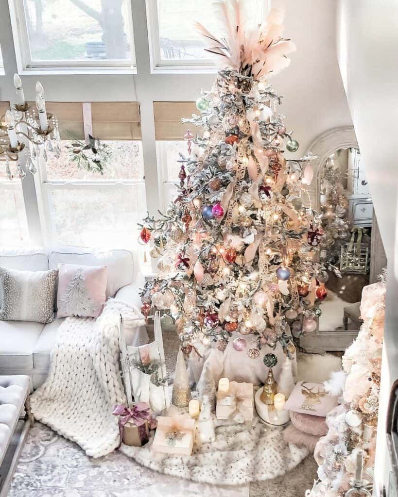 White and Gray Fur Christmas Tree Skirt
