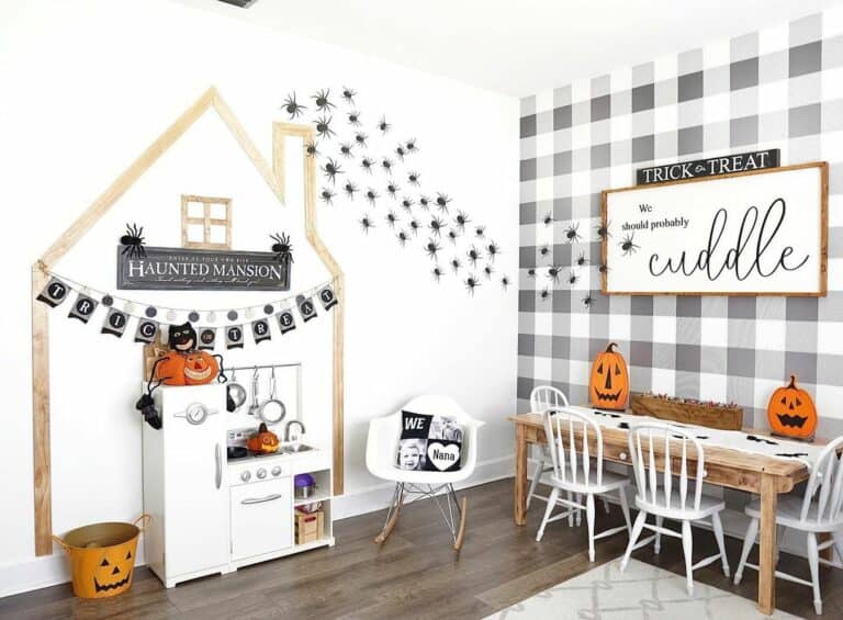 White and Gray Playroom with Halloween Decorations
