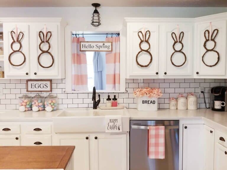 White and Pink Kitchen with Easter Décor
