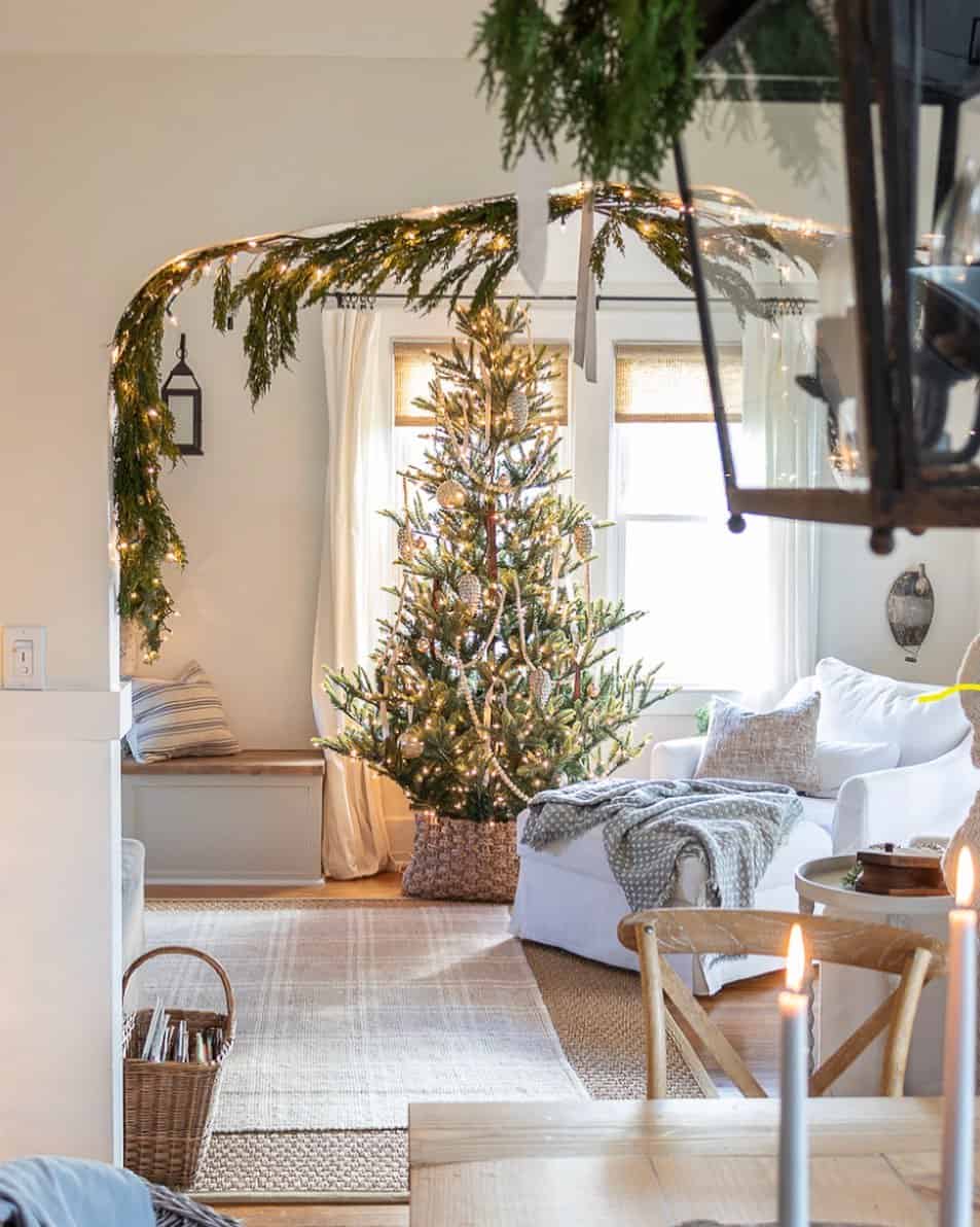 Wicker Basket Christmas Tree Collar with Layered Rugs Soul & Lane