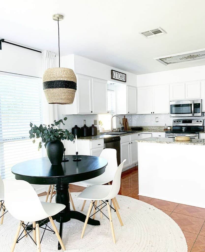 Wicker Pendant Over Circular Kitchen Table