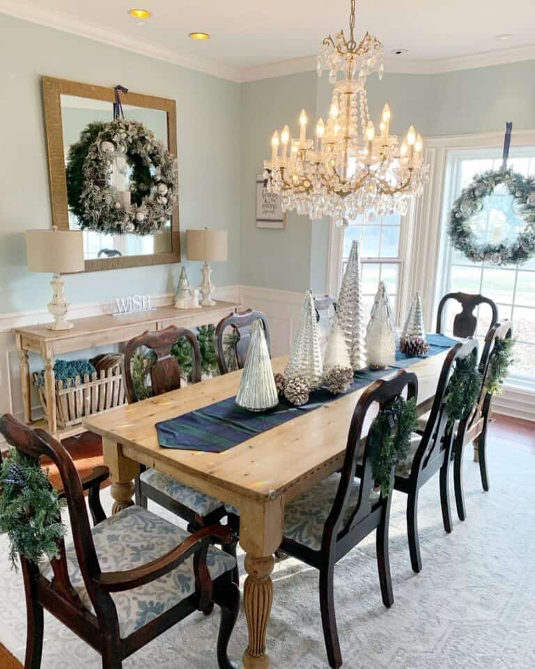 Wood Dining Table with Antique Wood Chairs