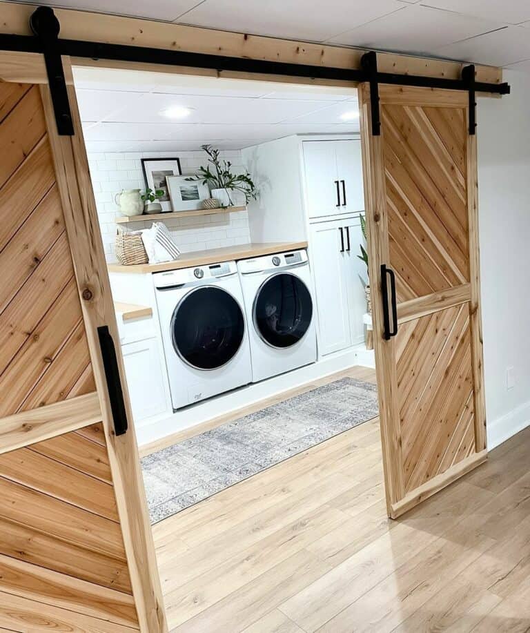 Wood Floating Shelf in Laundry Room
