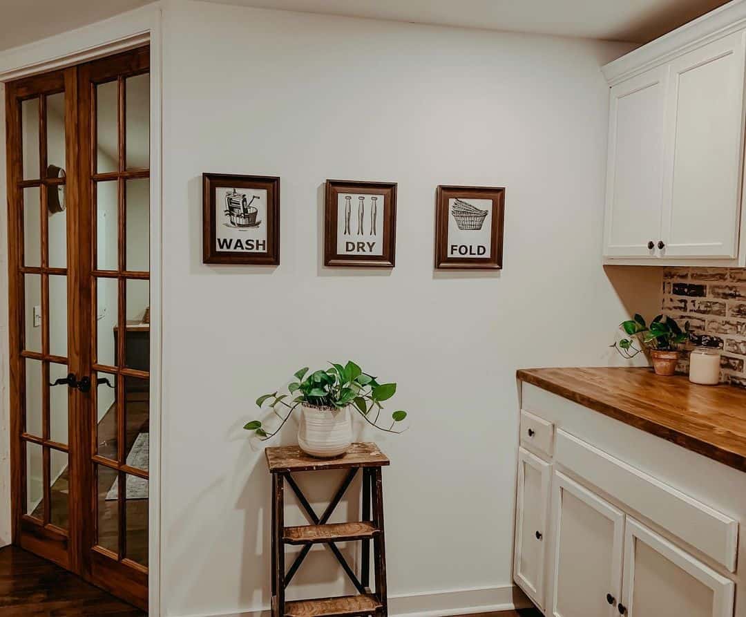Wood Frame Laundry Sign Gallery Wall and Brick Backsplash Soul & Lane