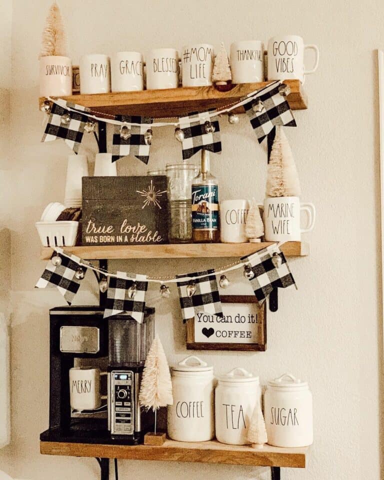 Wood Shelf Coffee Station in Kitchen