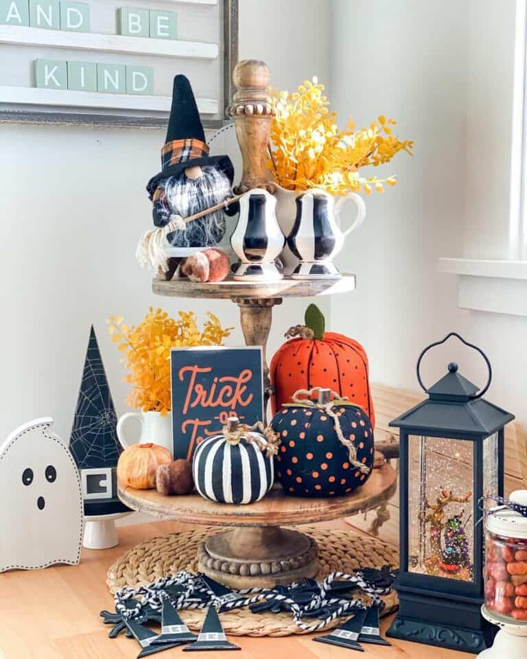 Wood-Tiered Tray with Halloween Decorations