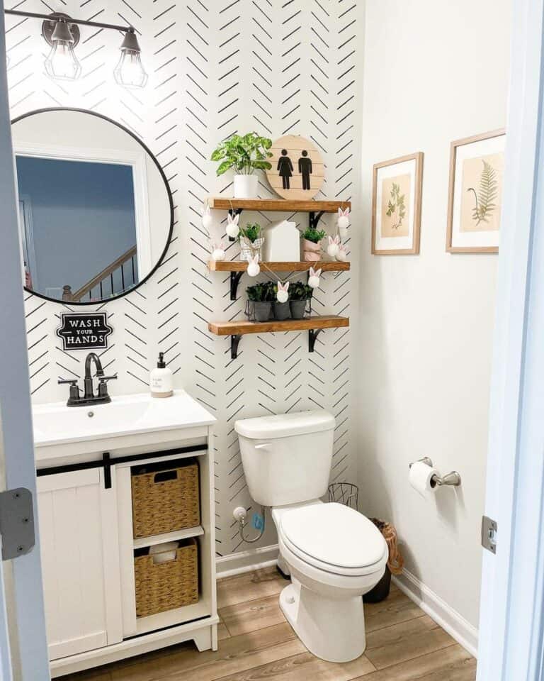 Wood and Black Metal Over Toilet Shelves