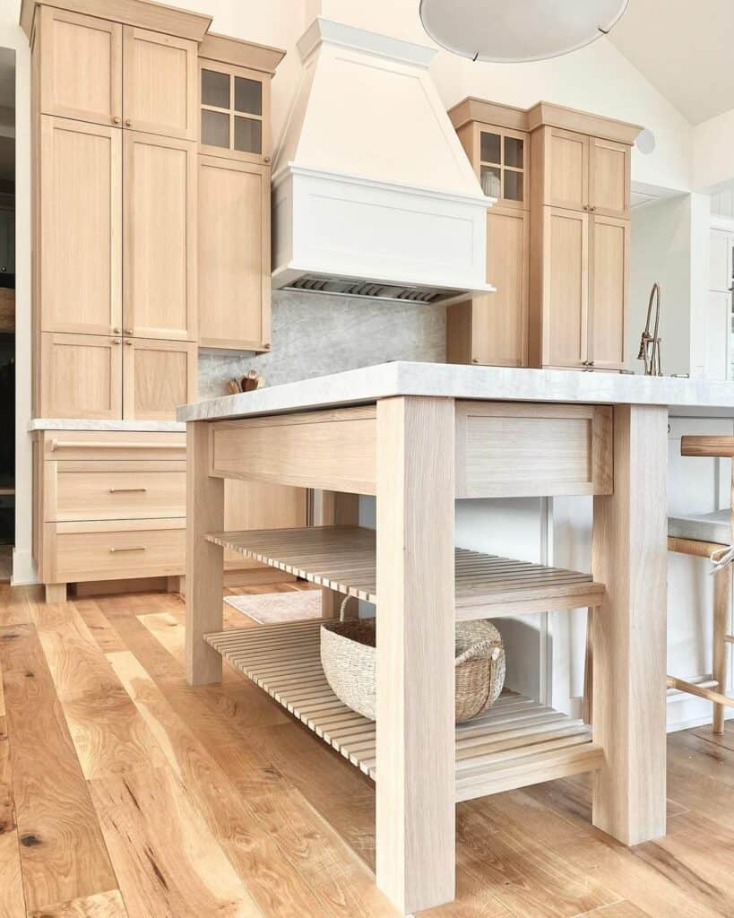 Wooden Island and Cabinetry in Natural Kitchen