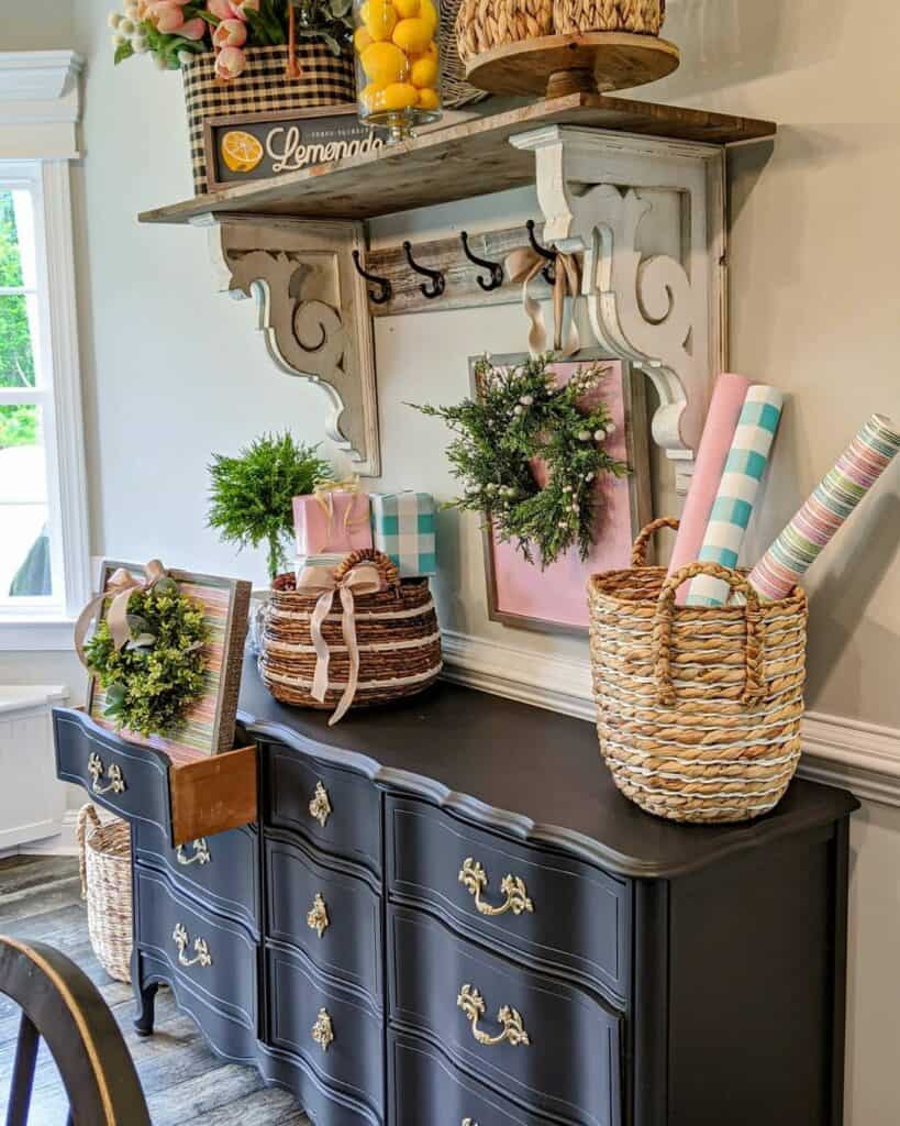 Woven Baskets on Antique Black Chest