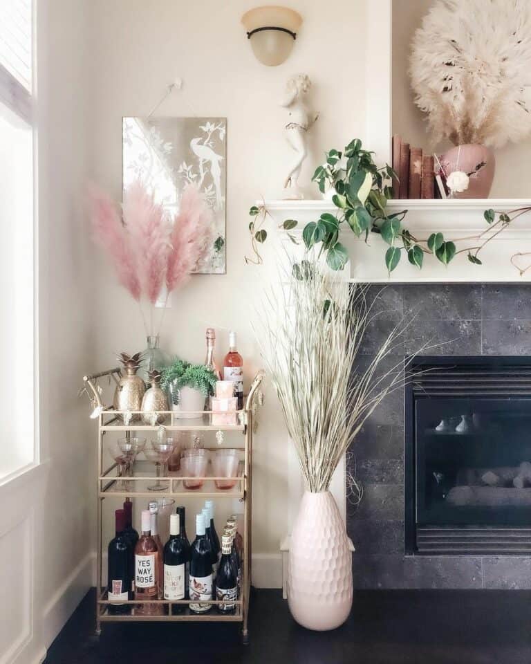 A Modern Bar Cart with Pink Décor