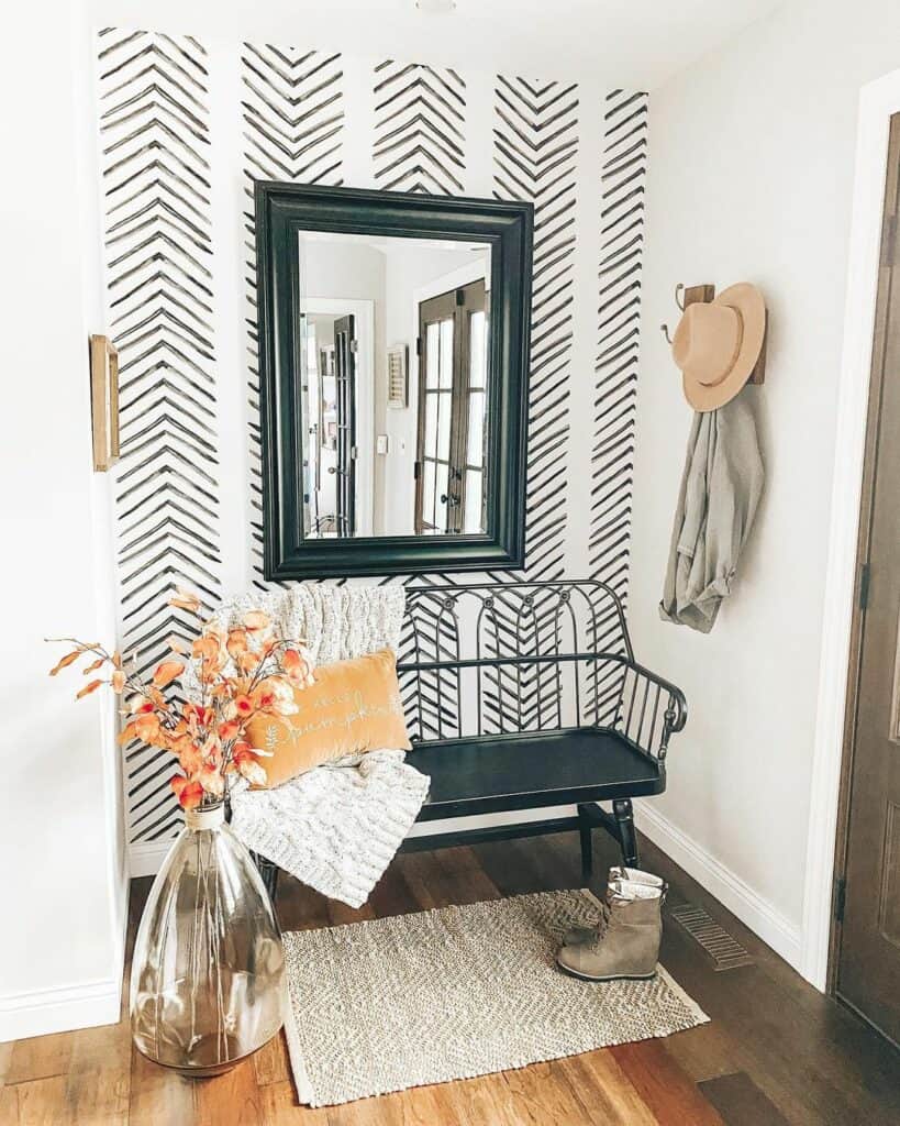 Accent Wall With White and Black Chevron Print Wallpaper