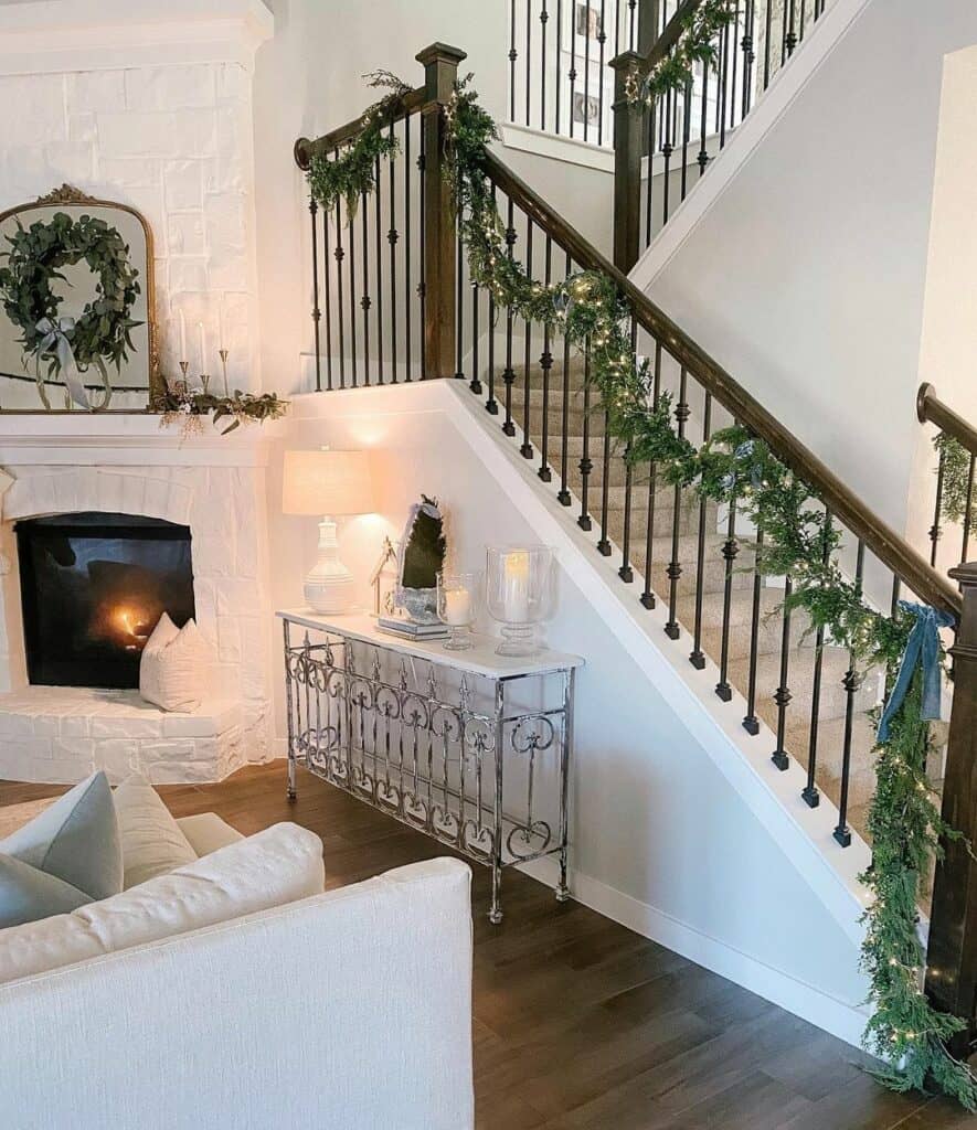 Antique Accents and White Brick Fireplace