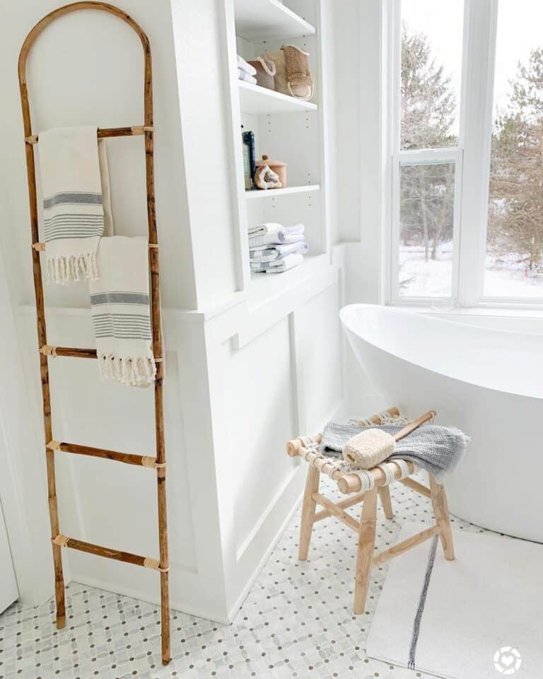 Arched Blanket Ladder in the Bathroom