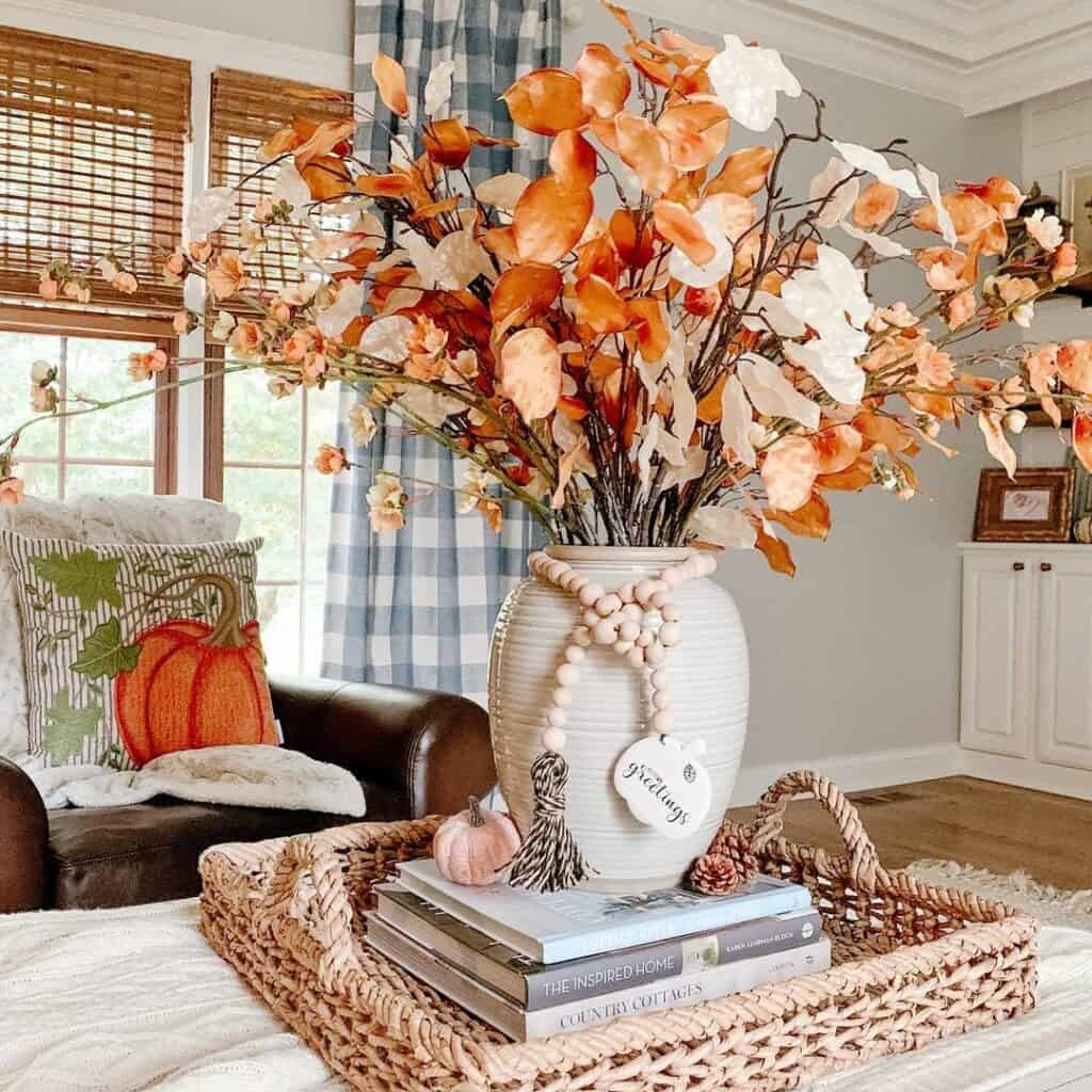 Autumn Living Room with Blue and Orange Accents