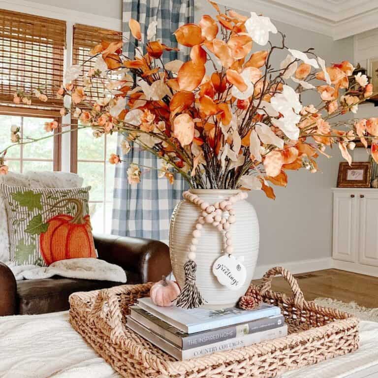 Autumn Living Room with Blue and Orange Accents