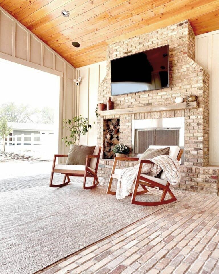 Back Porch with Brick Fireplace