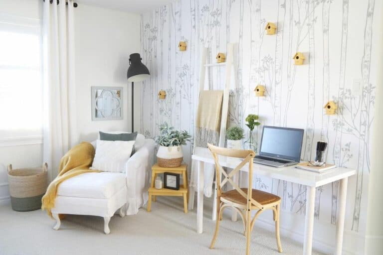Bamboo Print Wallpaper Paired With Gold Accents