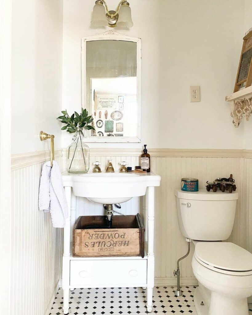 Bathroom with Beige Beadboard Wainscoting