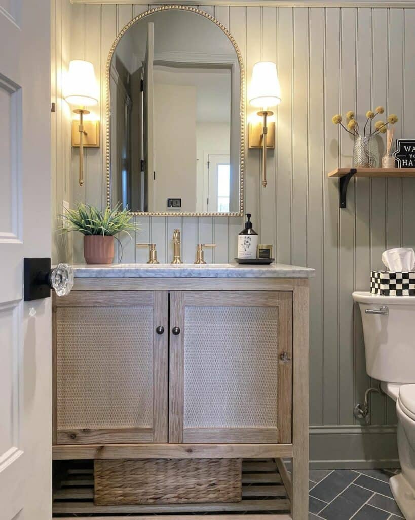 Bathroom with Gray Beadboard Wall