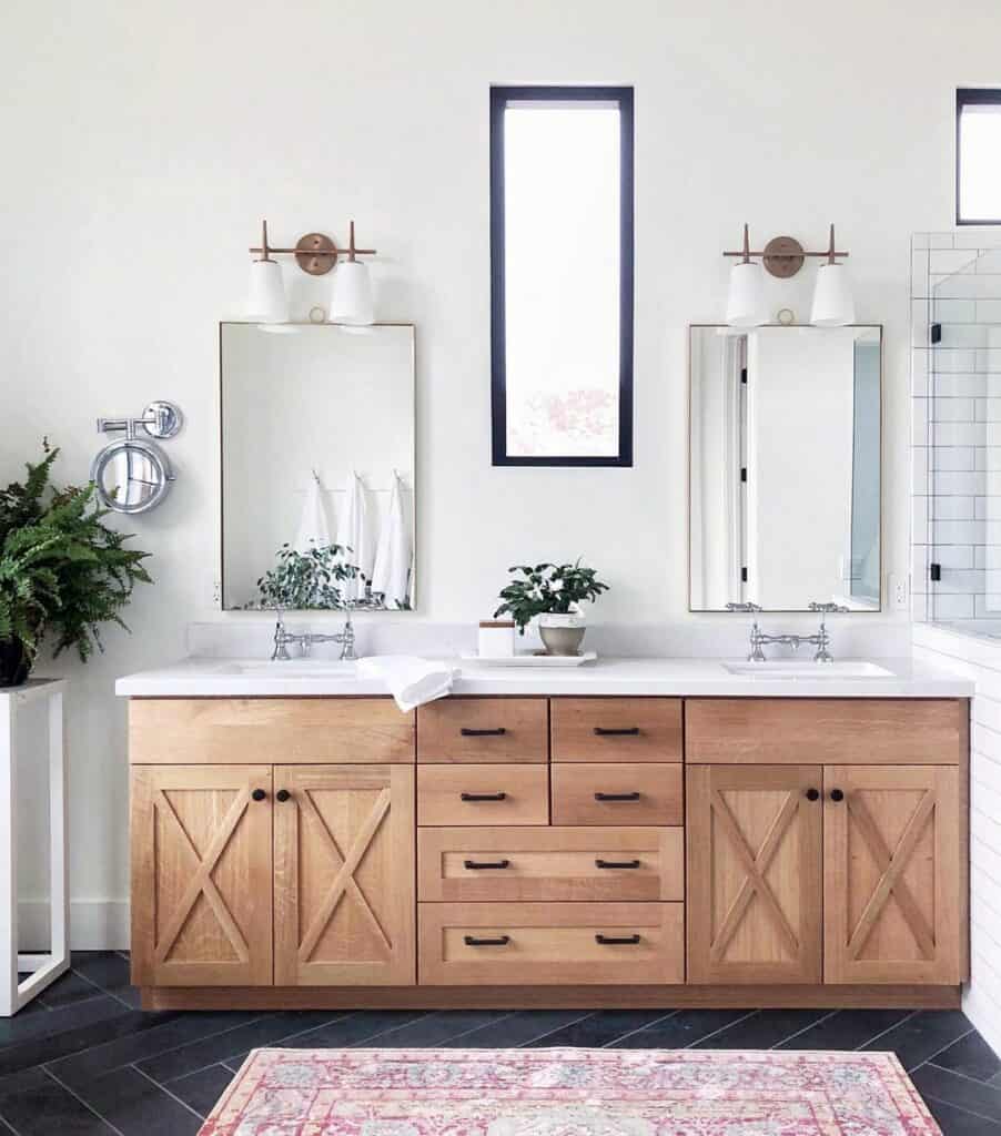 Bathroom with Light Wood Full Overlay Cabinets