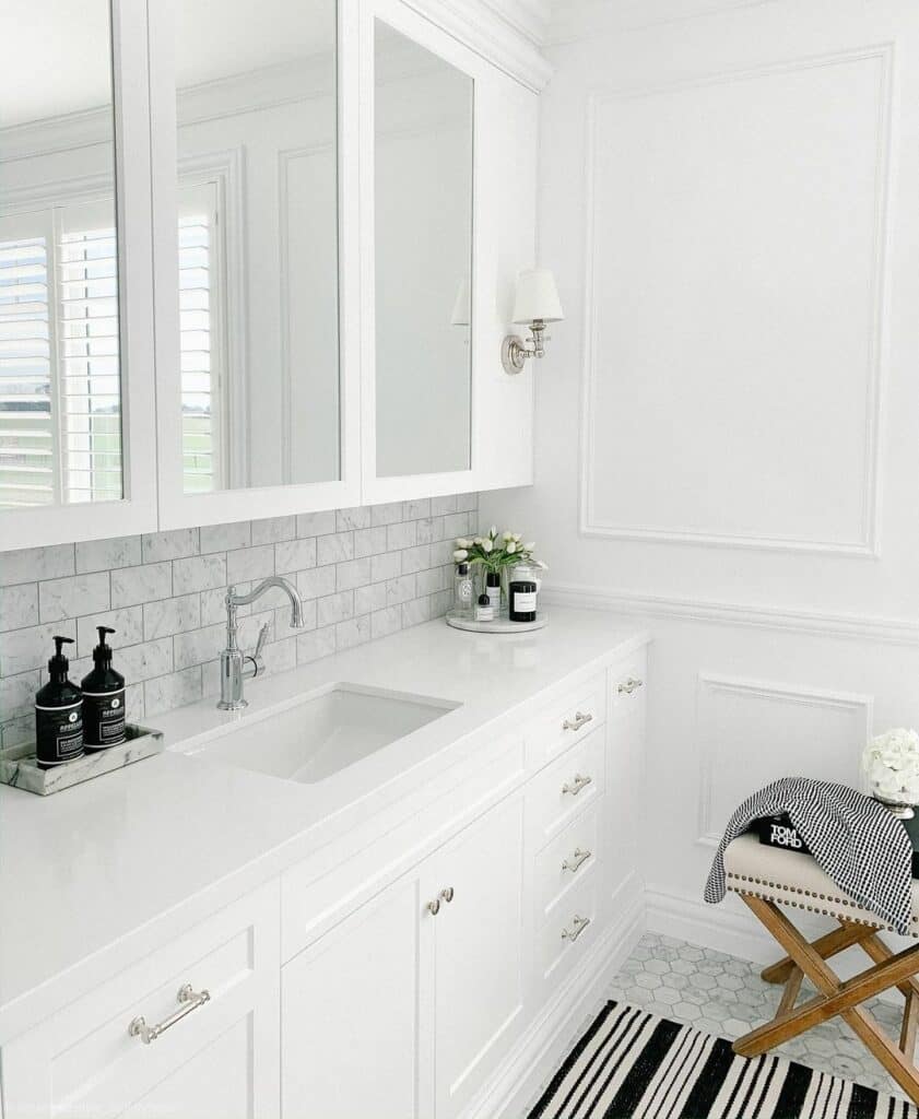 Bathroom with White Modern Wainscoting
