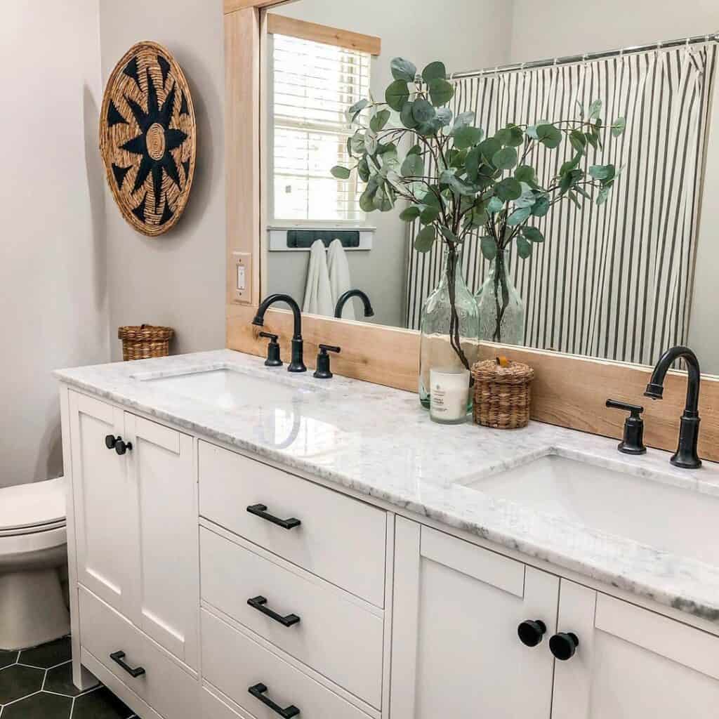 Bathroom with Wood-Framed Mirror