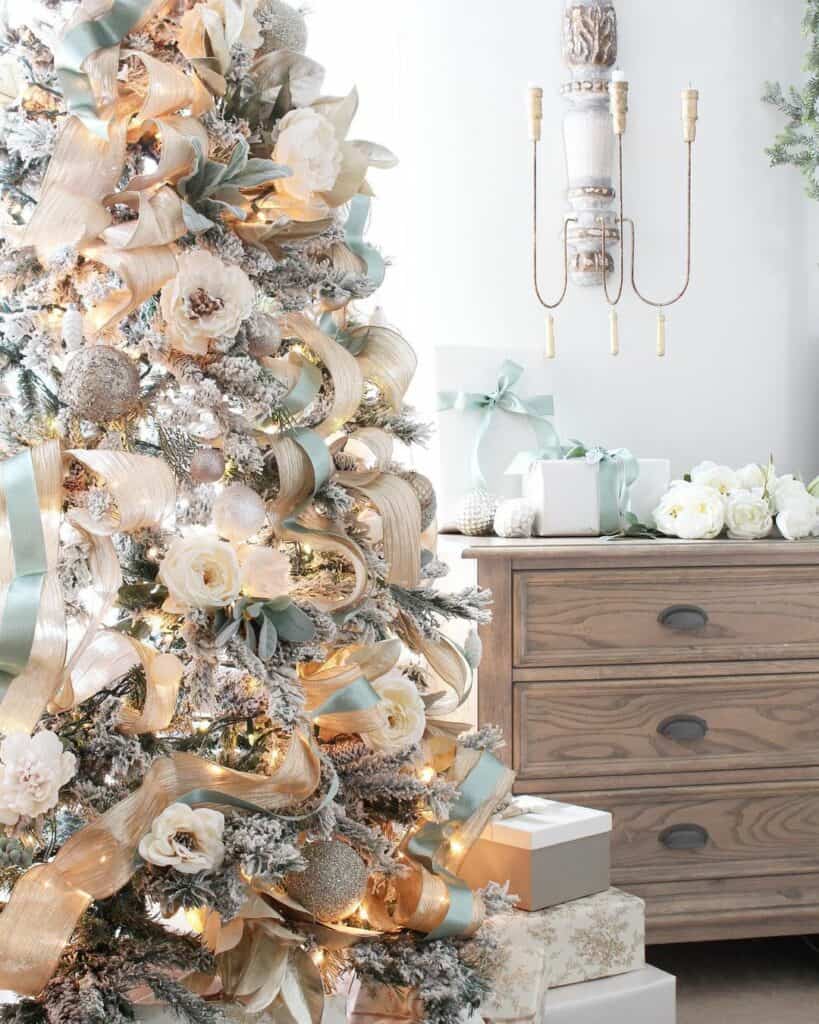 Beautiful Cream and Blue Christmas Tree Ribbon Garland Soul & Lane