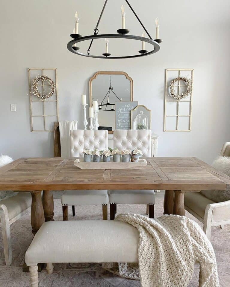 Beautiful Dining Area with Window Frame Wall Décor