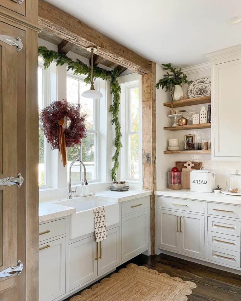 Beautiful White and Wood Christmas Kitchen
