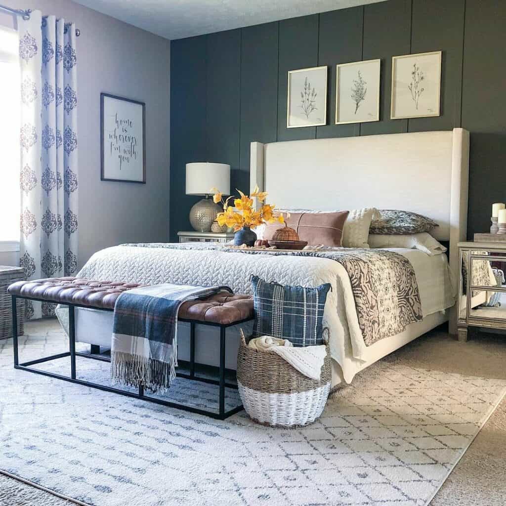 Bedroom With Dark Green Board and Batten Accent Wall