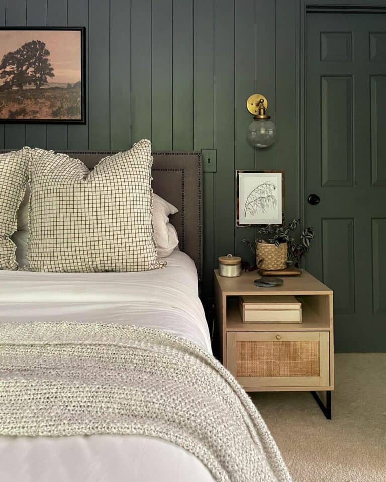 Bedroom With Dark Green Vertical Shiplap Walls