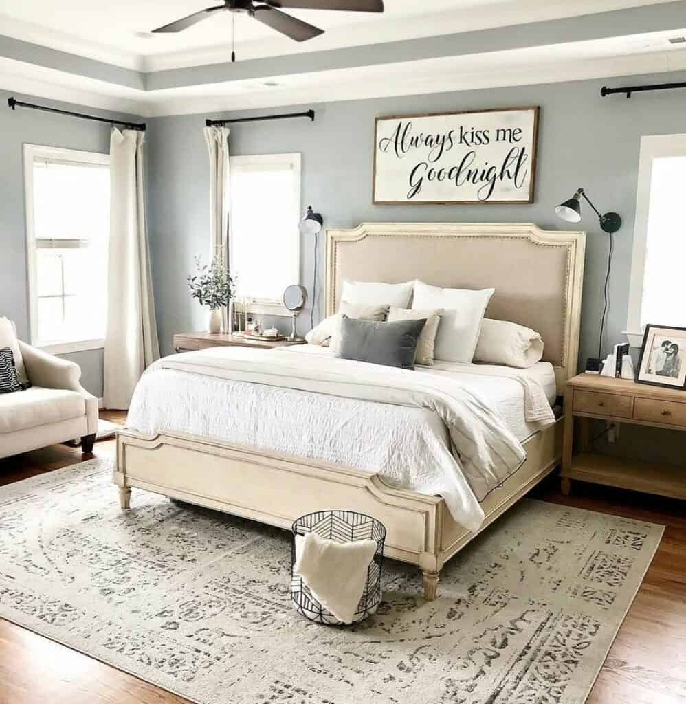 Bedroom With Large Framed Farmhouse Wall Décor