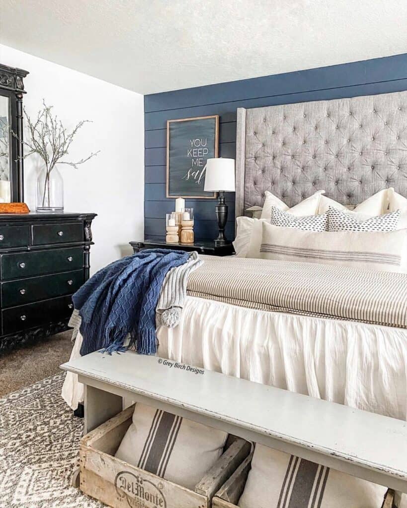 Bedroom with a Navy Shiplap Wall