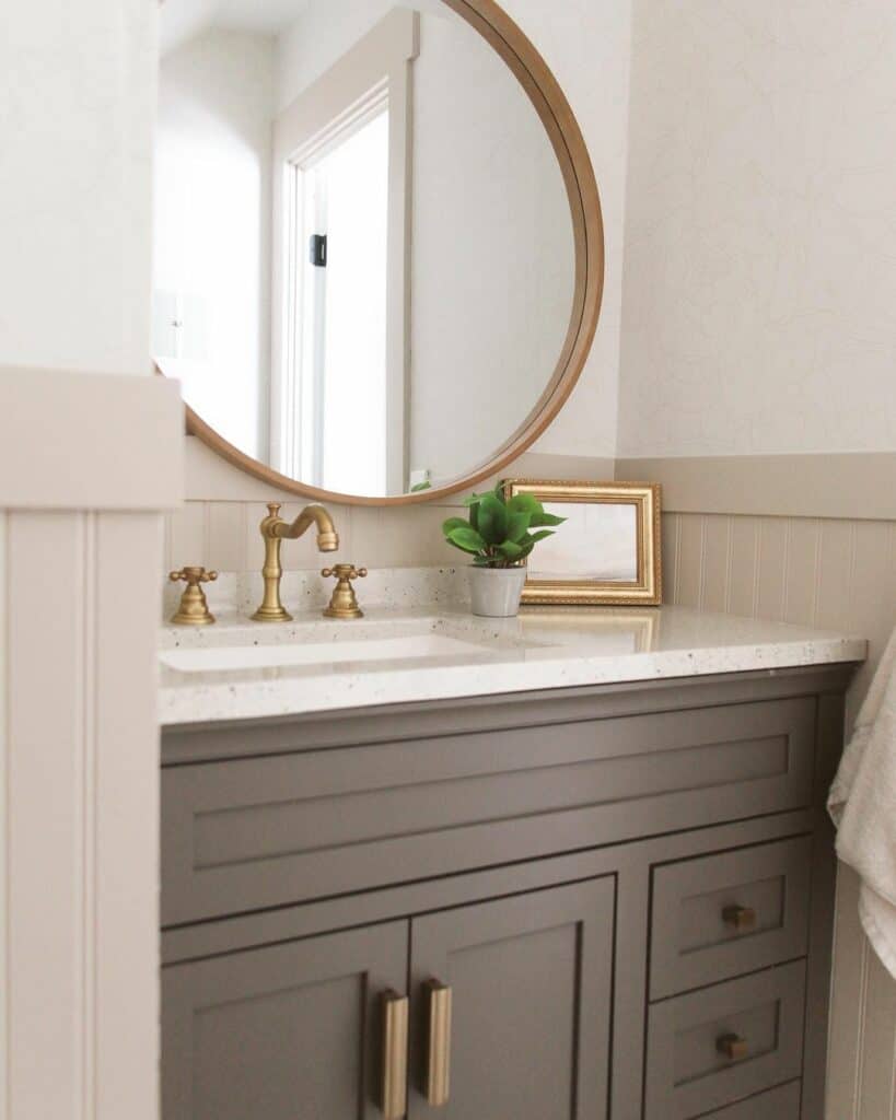 Beige Beadboard Bathroom Half Wall