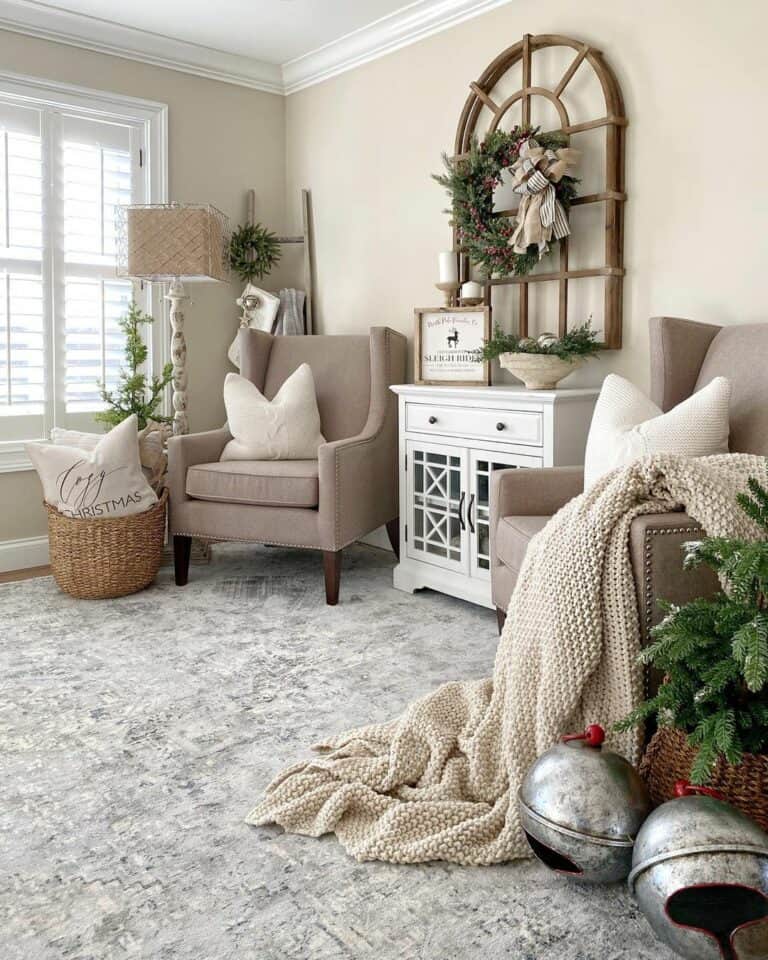 Beige Living Room with Greenery Decor