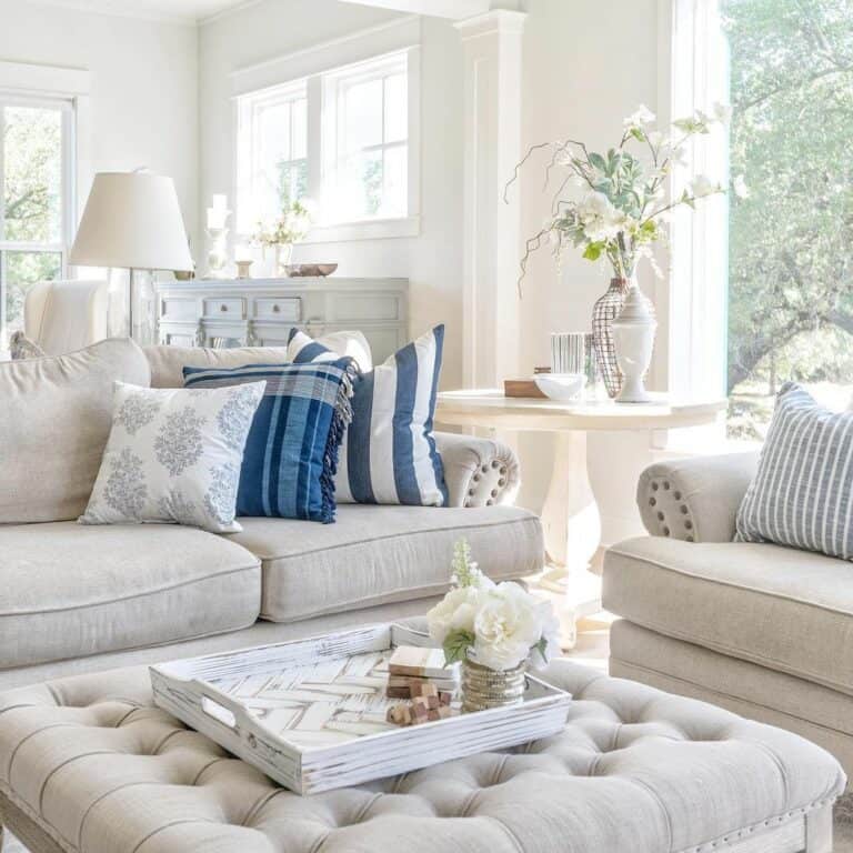 Beige Seating and Tufted Ottoman