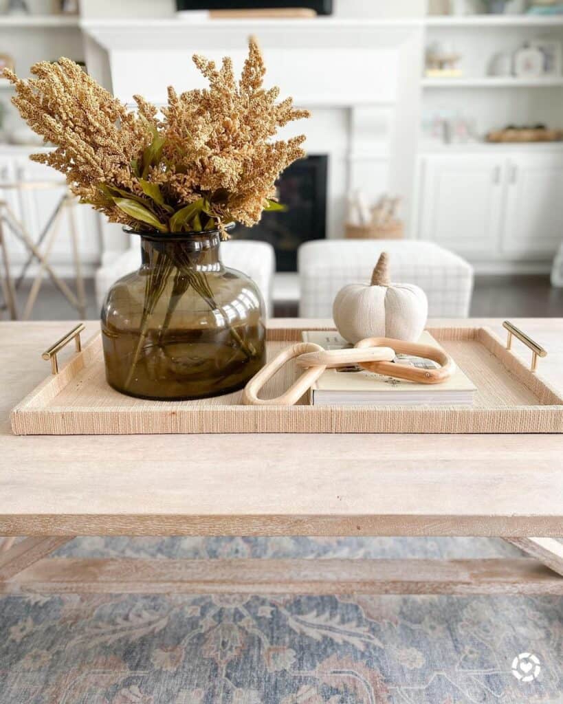 Beige Tray on a Light Wood Coffee Table